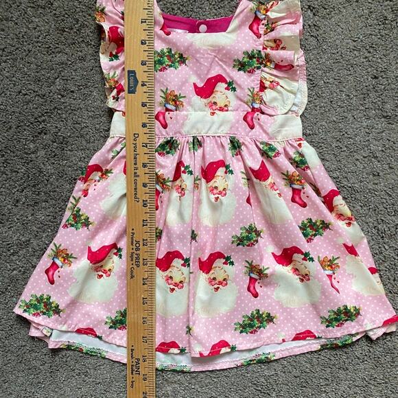 Toddler Girls Pink Ruffled Sleeve Christmas Santa Dress - Picture 2 of 3